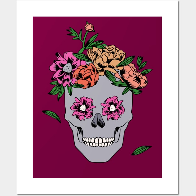 Womens Floral Skull Peony Flower Wall Art by okpinsArtDesign